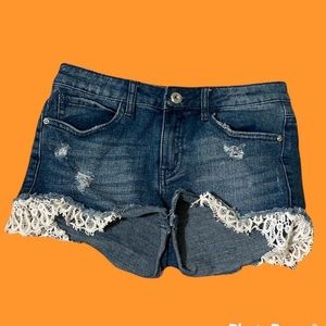 Classic Blue Jean Shorts with Lace Detailing